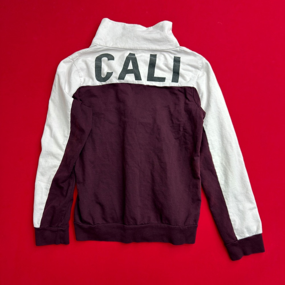 On Fire California Republic Quarter Zip Sweatshirt Maroon White Colorblock Large - Picture 2 of 8